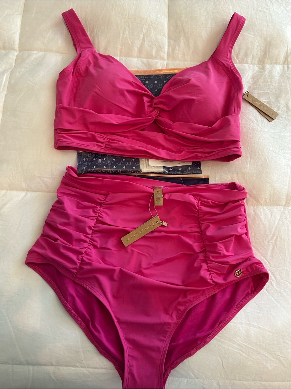 Shapellx High-Waist Twist Front Bikini Set - Hot Pink